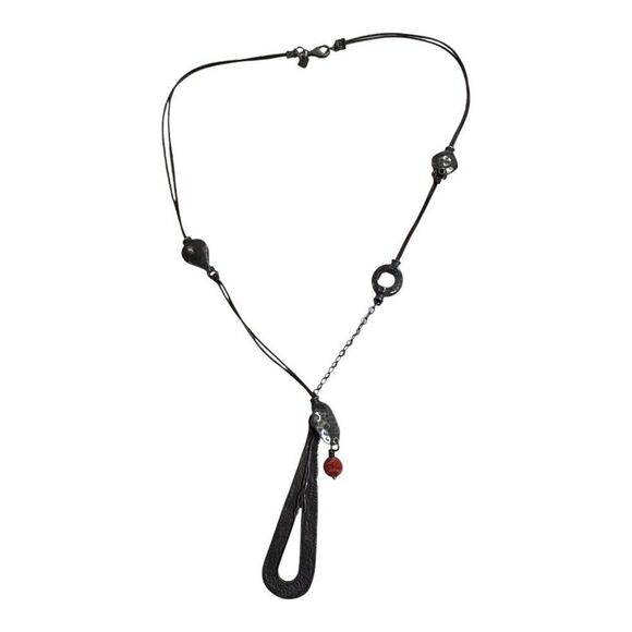 SILPADA Retired Sterling Silver 925 Coral Pendant Leather Cord Necklace 21.5" - Picture 7 of 8